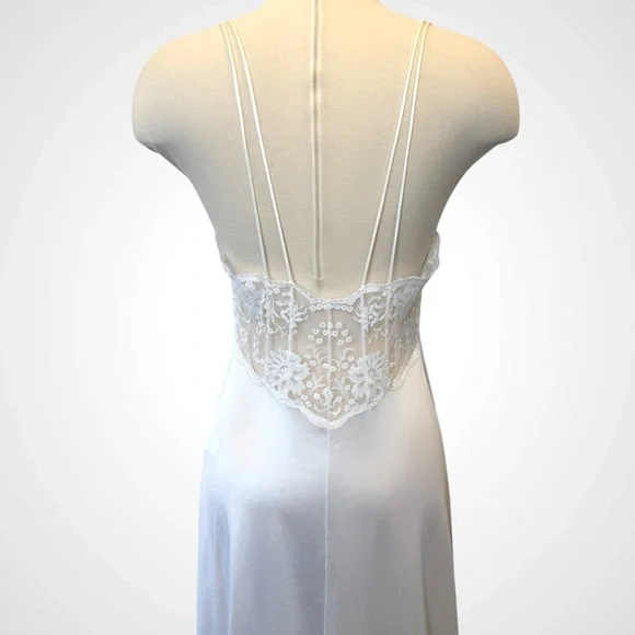 80s Victoria’s Secret Silky Nylon White Lace Vintage Bridal Maxi Gown Slip Dress - Picture 6 of 9